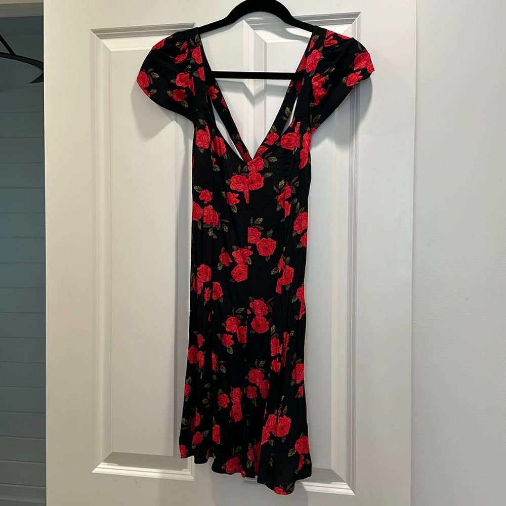 Urban Outfitters Black and Red Floral Cross Back Mini Dress
